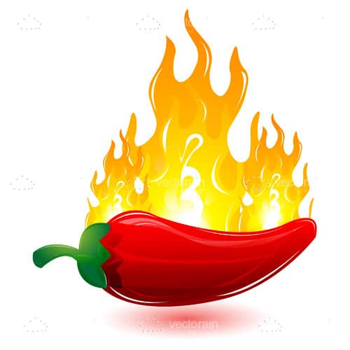 Red Chile with Fire Flames